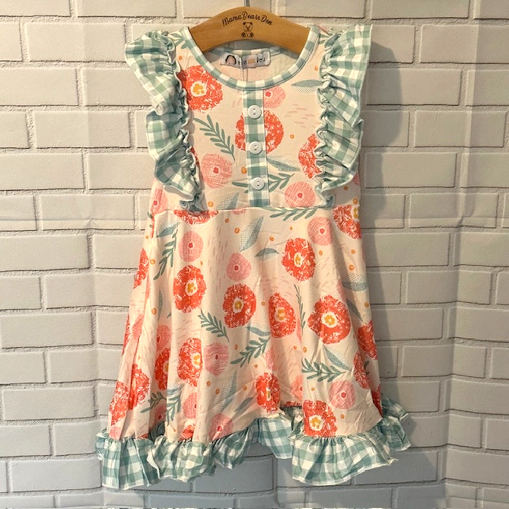 Toddler Girls 4T (L) Okie & Lou Orange Green Floral Plaid Sleeveless Dress